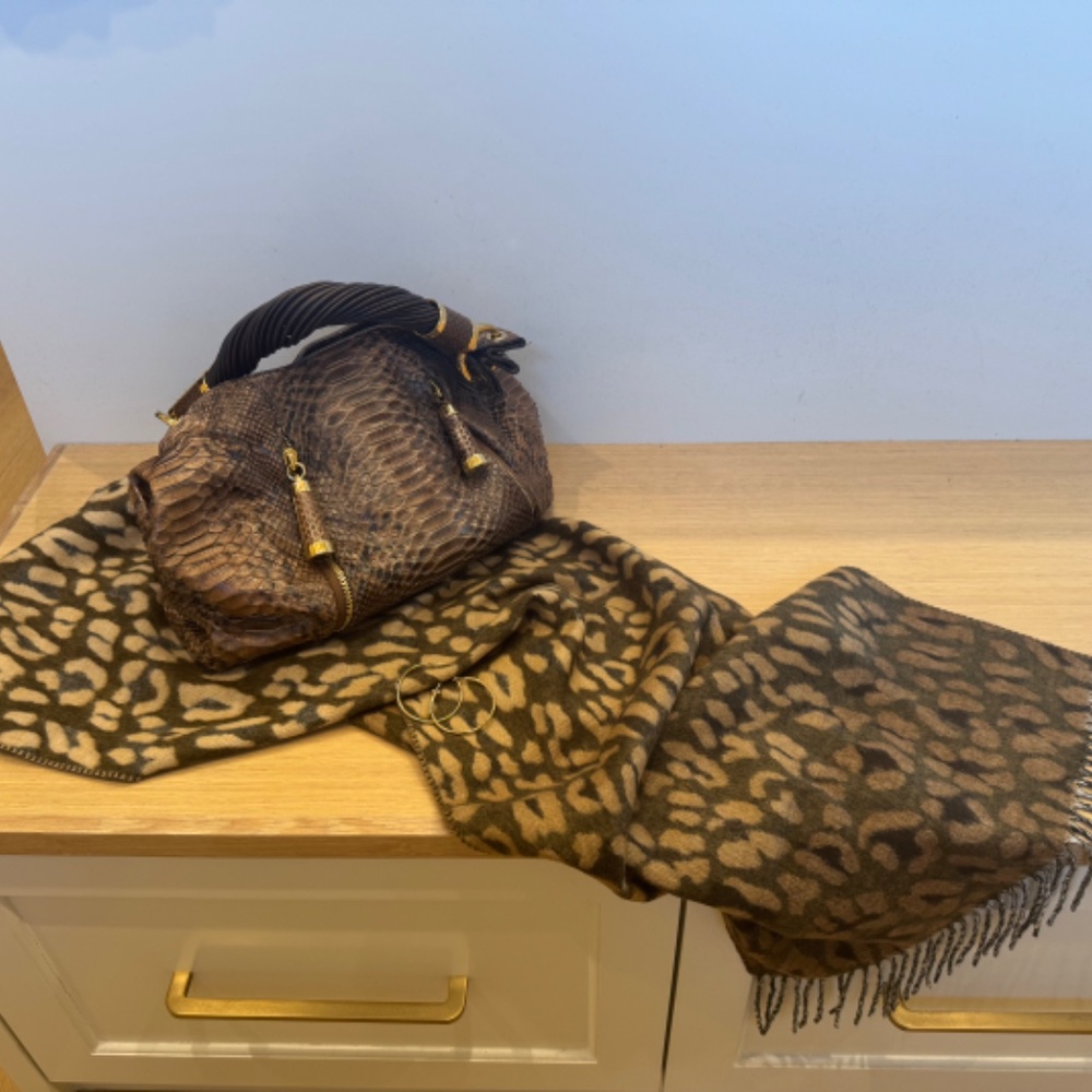 Michael Kors - Python Handbag - Brown w/Gold Hard… - image 2